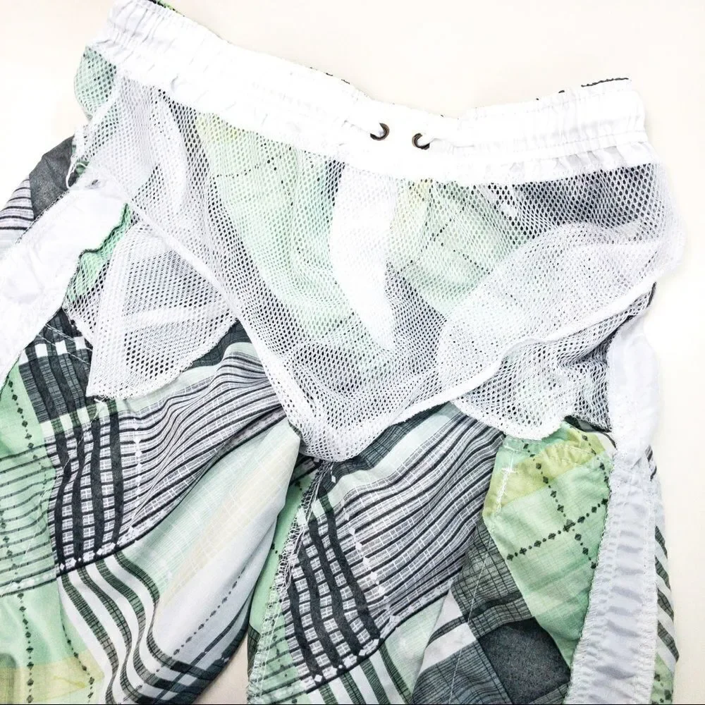 Banana Split Green/Black Plaid Board Shorts Sz XL